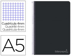 Cuaderno espiral Liderpapel Witty 4º tapa dura 80h 75g c/4mm. color negro